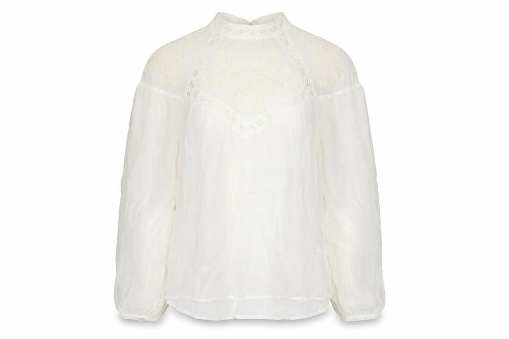 River Island Womens White Viscose Basic Blouse Size 12 Crew Neck - Lace, Embroidered