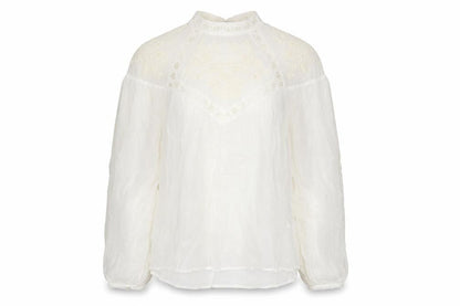 River Island Womens White Viscose Basic Blouse Size 12 Crew Neck - Lace, Embroidered