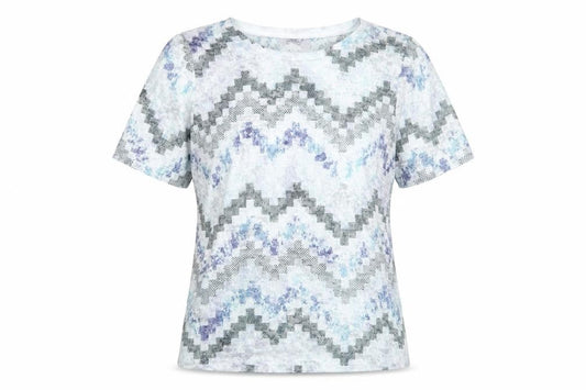 Anamor Womens Blue Geometric Polyester Basic T-Shirt Size L Crew Neck