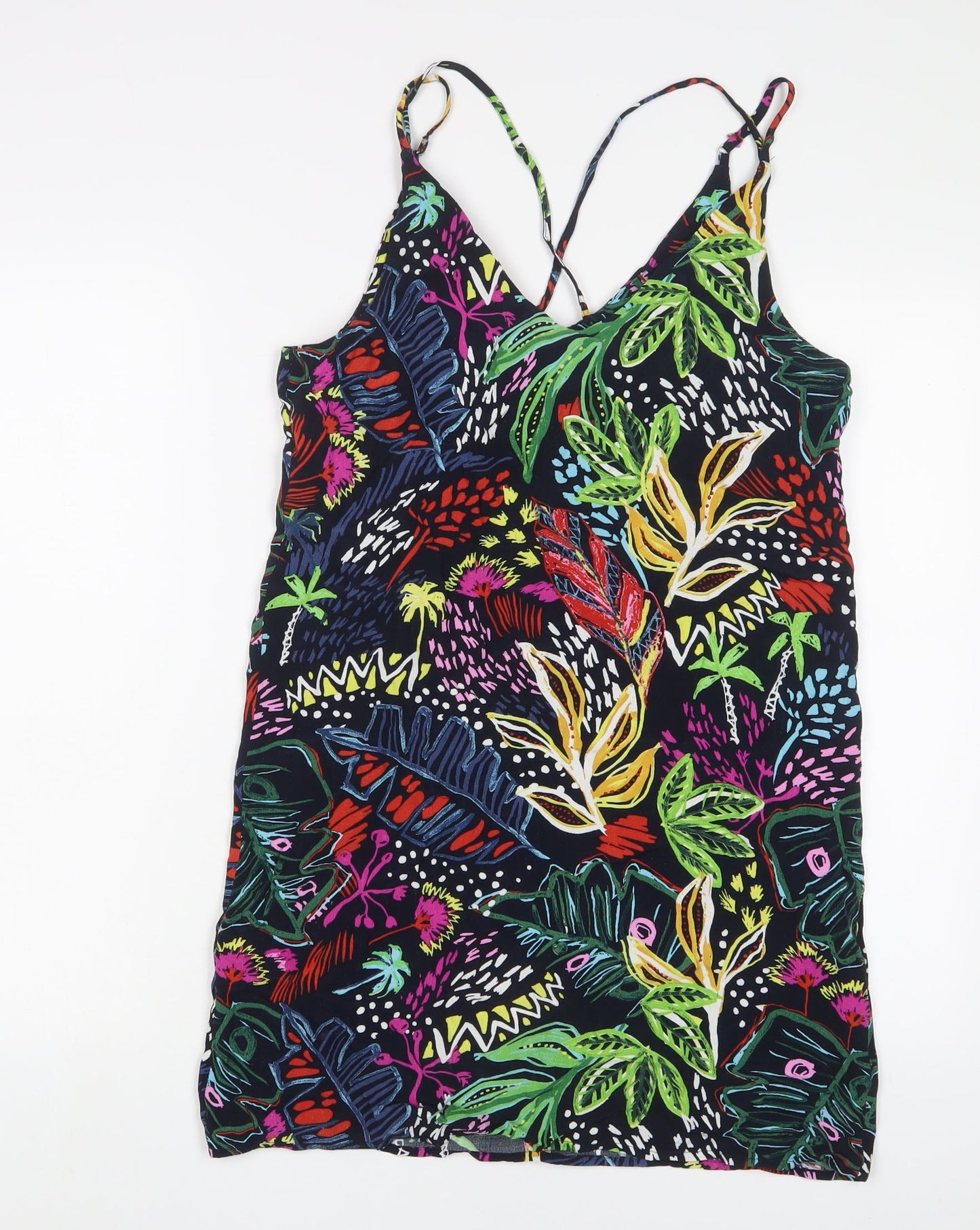 Topshop Womens Multicoloured Geometric Viscose A-Line Size 8 V-Neck Pullover