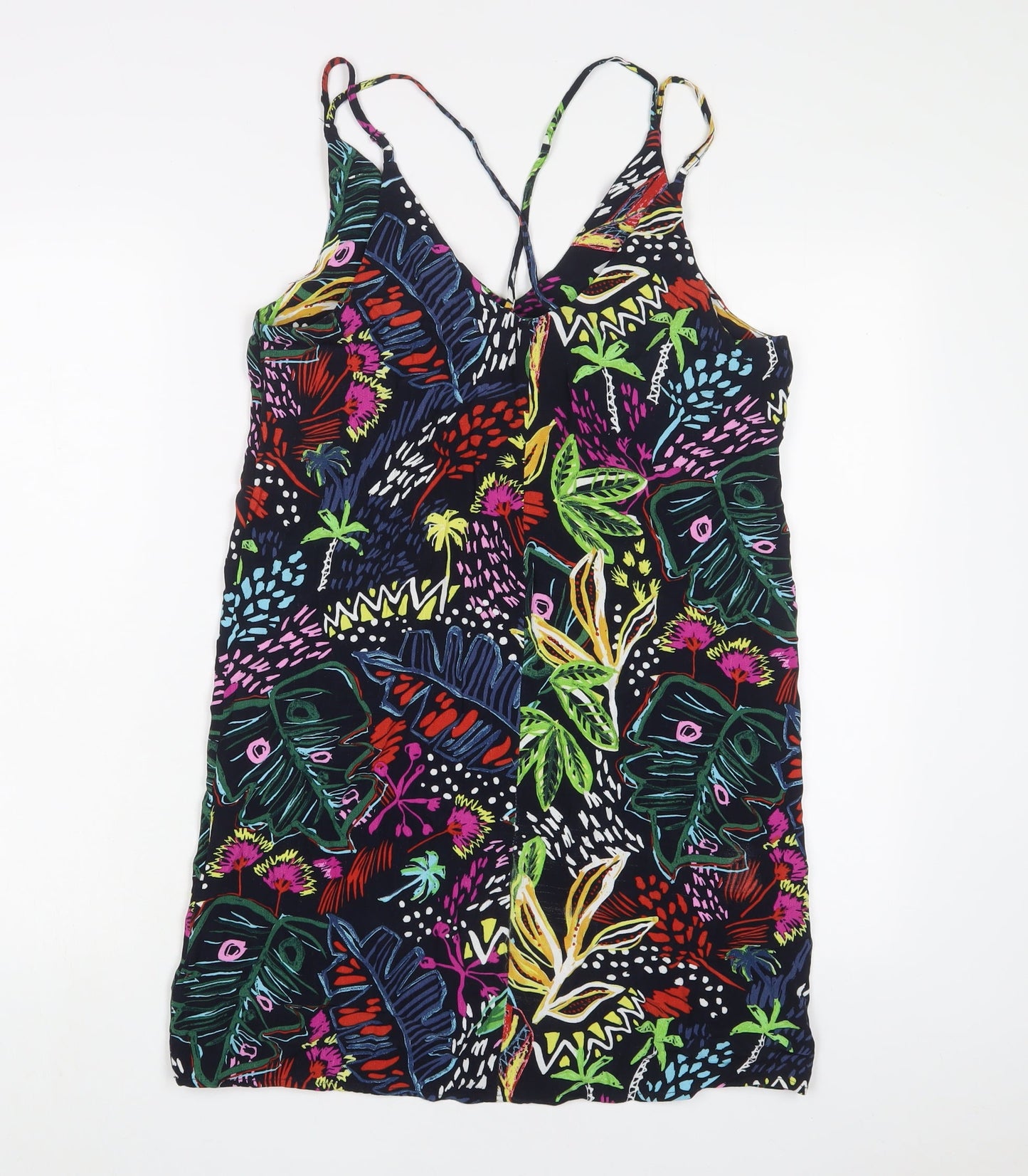 Topshop Womens Multicoloured Geometric Viscose A-Line Size 8 V-Neck Pullover