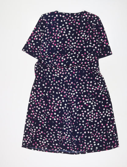 Back view of Kaleidoscope women’s purple geometric polyester a-line, size UK 14, v-neck pullover