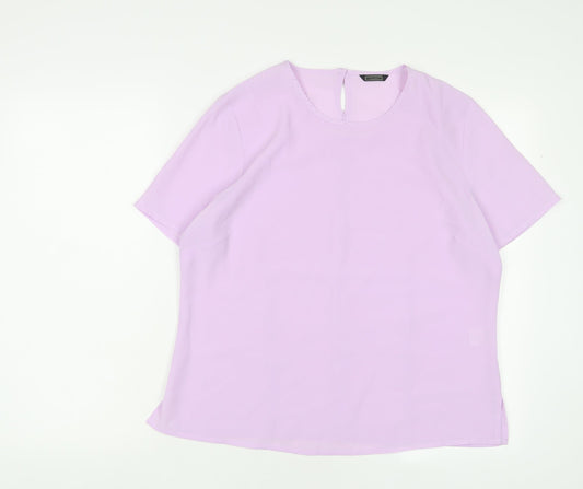 Debenhams Womens Purple Polyester Basic T-Shirt Size 14 Crew Neck
