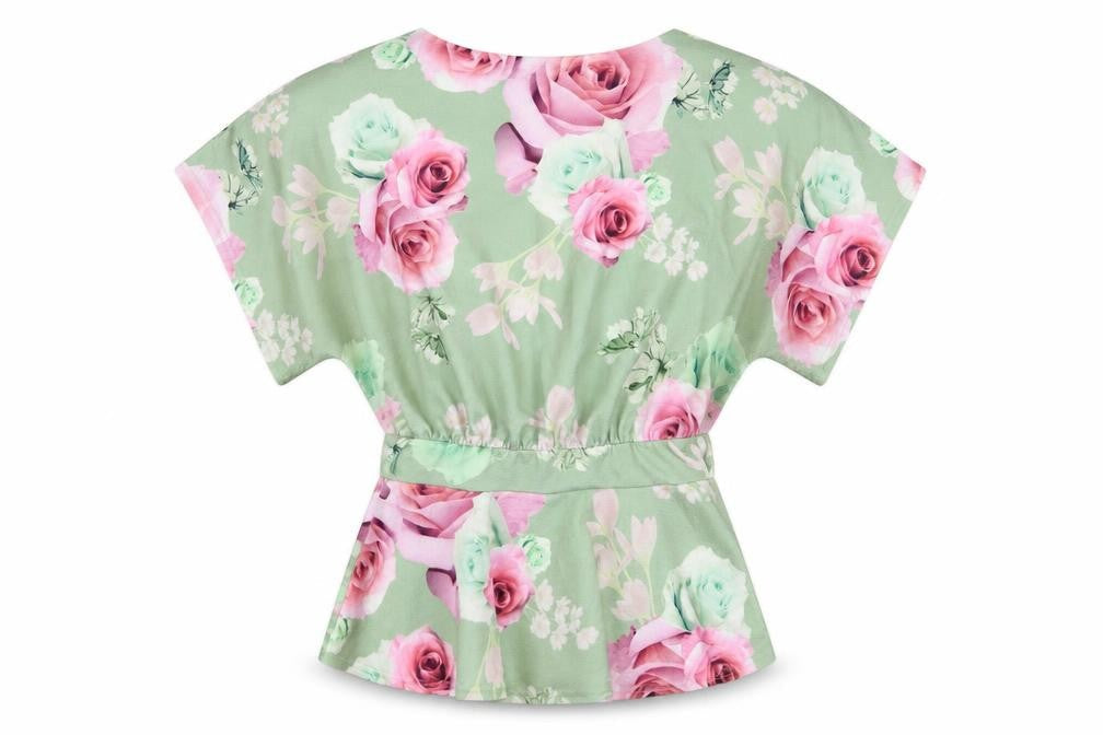 Quiz Womens Green Floral Polyester Basic Blouse Size 8 Boat Neck