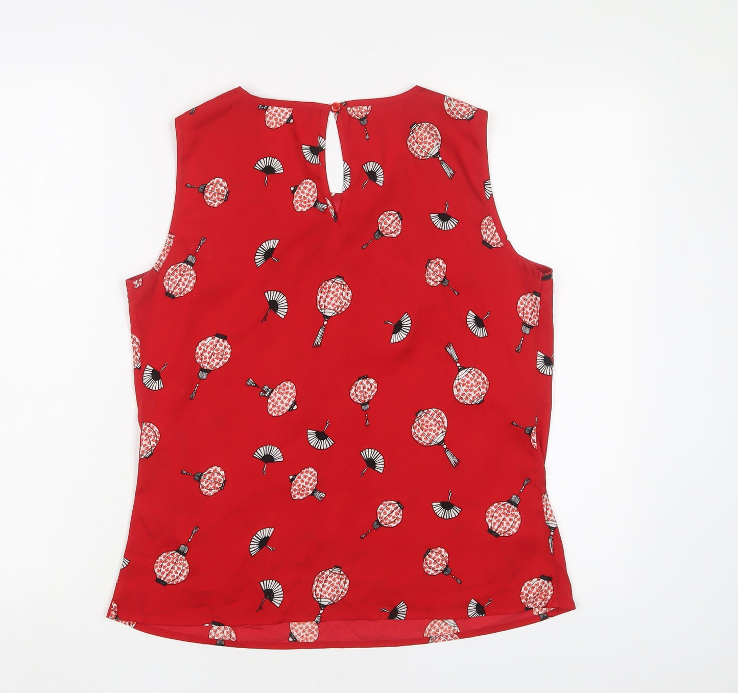 Red Herring Womens Red Geometric Polyester Basic Tank Size 10 Collared - Pleated