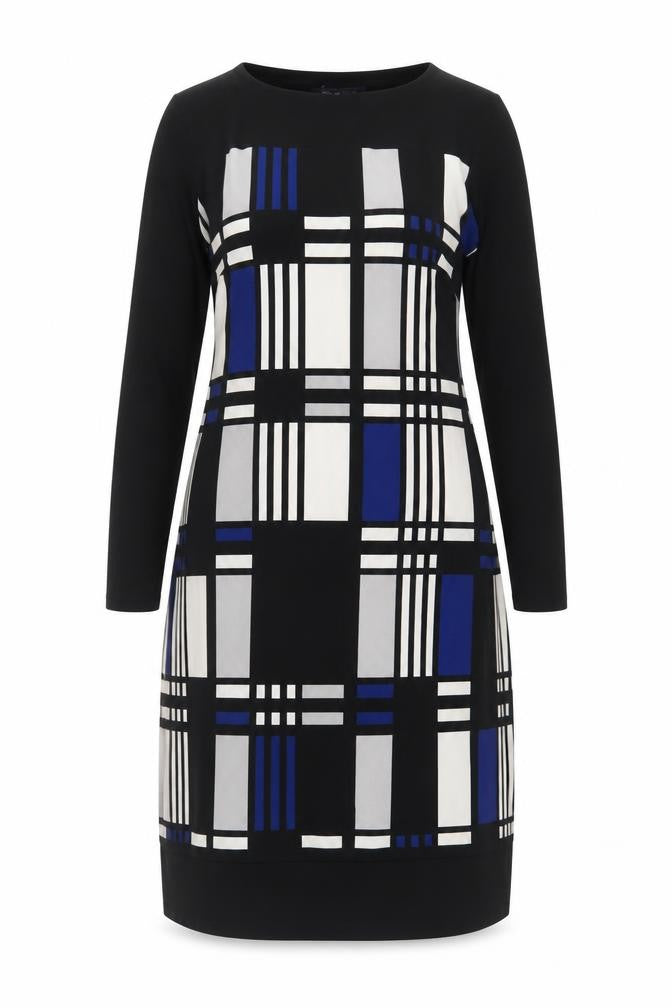 Marks & Spencer Womens Blue Geometric Polyester A-Line Size 12 Boat Neck Pullover