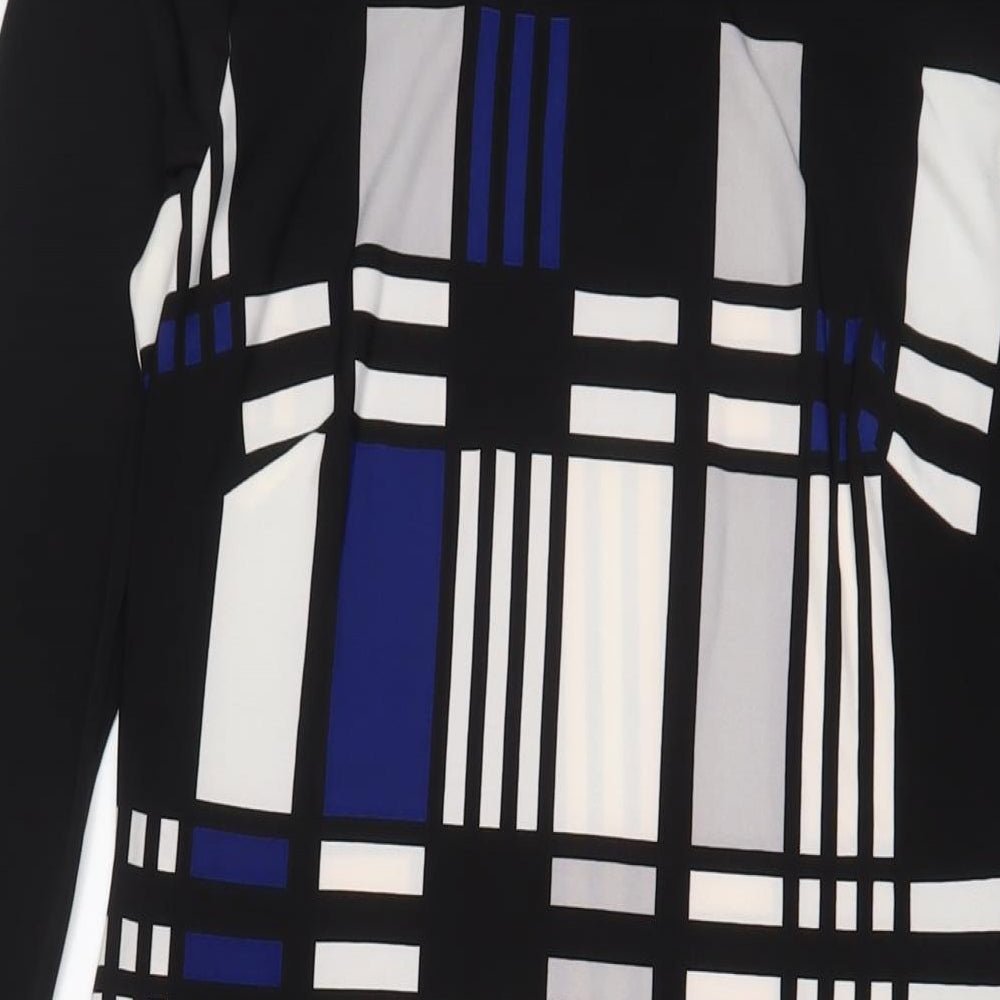 Marks and Spencer Womens Blue Geometric Polyester A-Line Size 12 Boat Neck Pullover
