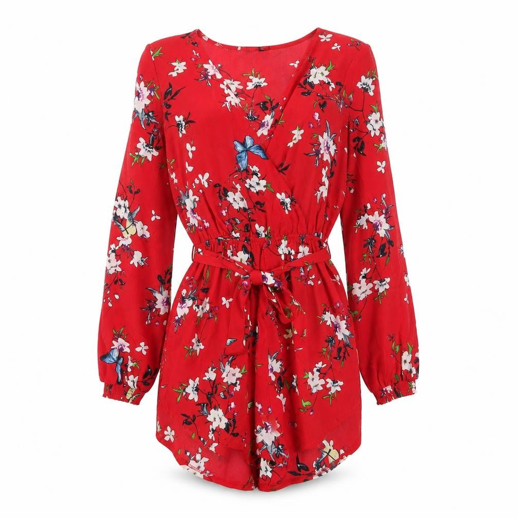 Parisian Signature Womens Red Floral Polyester Playsuit One-Piece Size 6 Zip