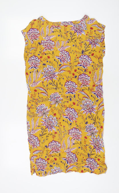 Next Womens Yellow Floral Viscose Sheath Size 10 Boat Neck Pullover