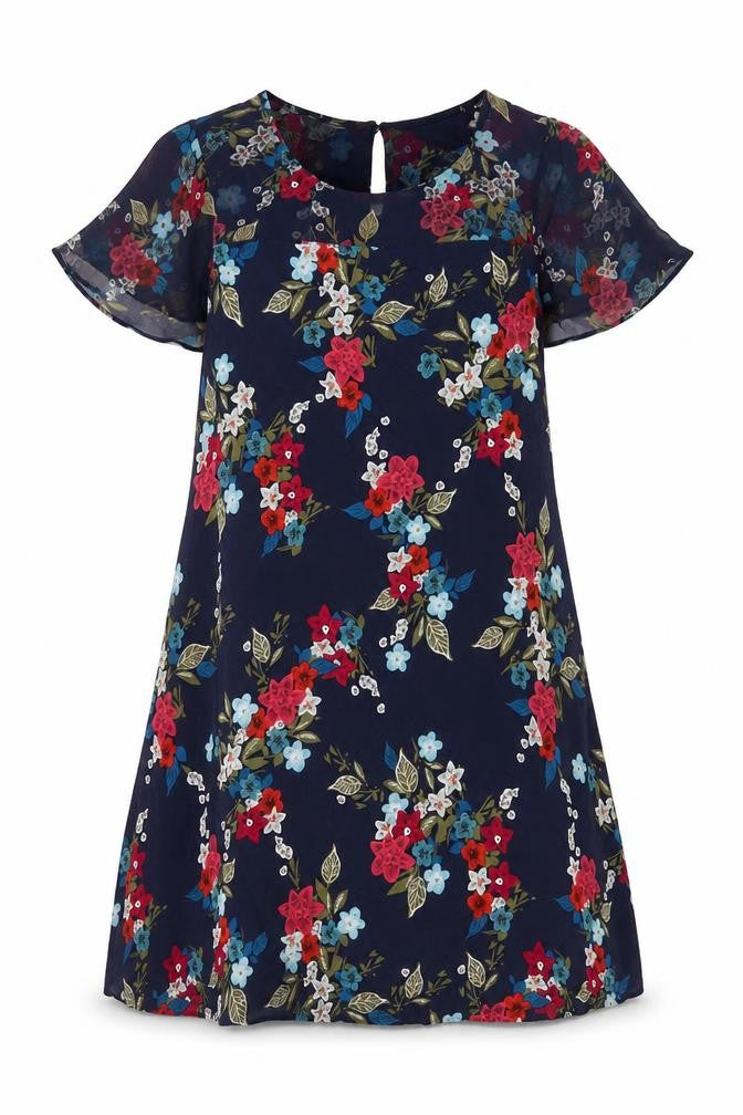Monsoon Womens Blue Floral Viscose A-Line Size 10 Scoop Neck Button