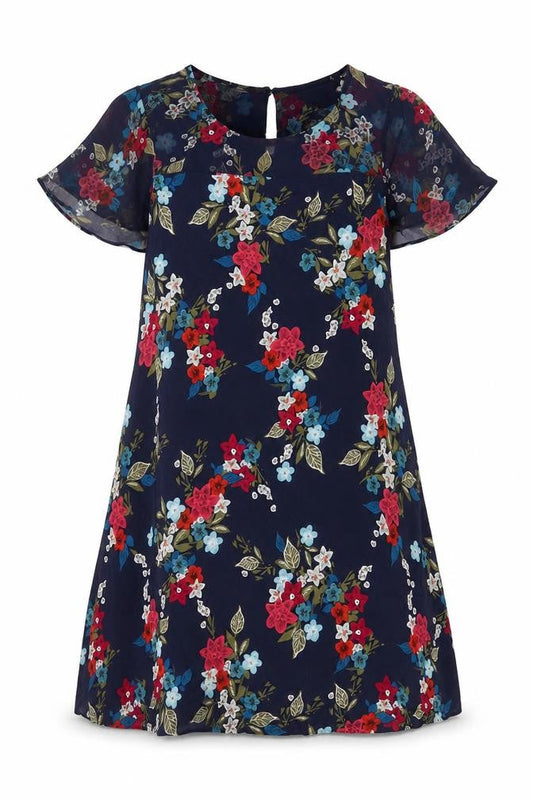 Monsoon Womens Blue Floral Viscose A-Line Size 10 Scoop Neck Button