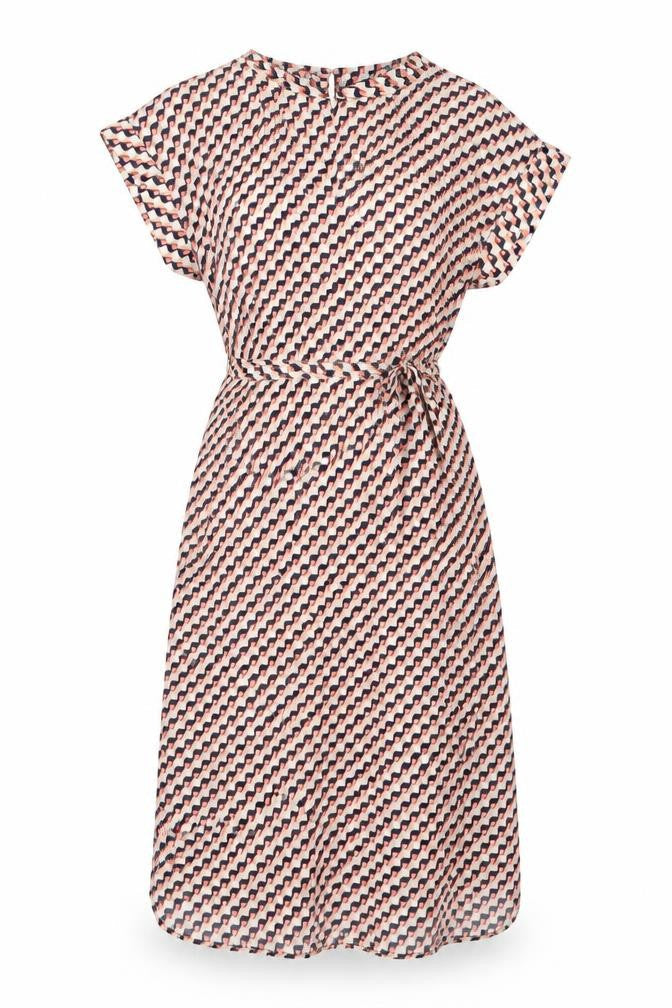 Marks & Spencer Womens Pink Geometric Polyester A-Line Size 6 V-Neck Pullover - Belted
