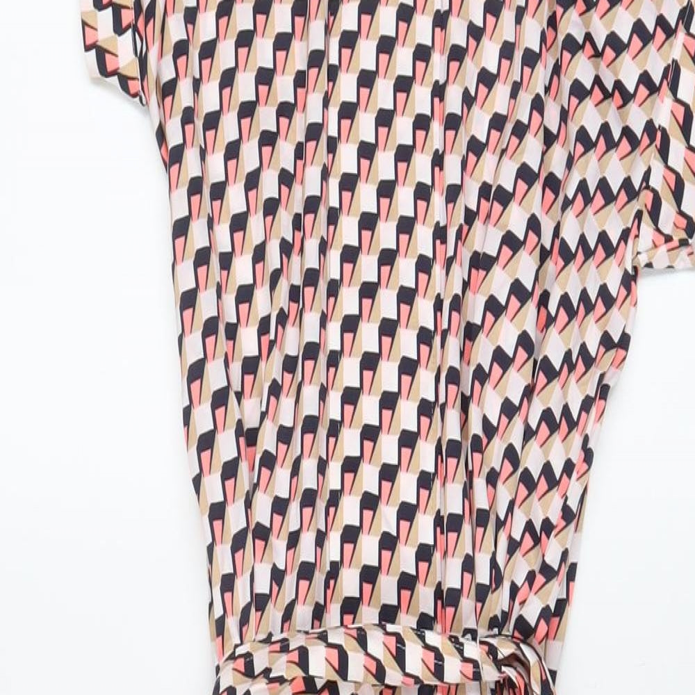 Marks and Spencer Womens Pink Geometric Polyester A-Line Size 6 V-Neck Pullover - Belted