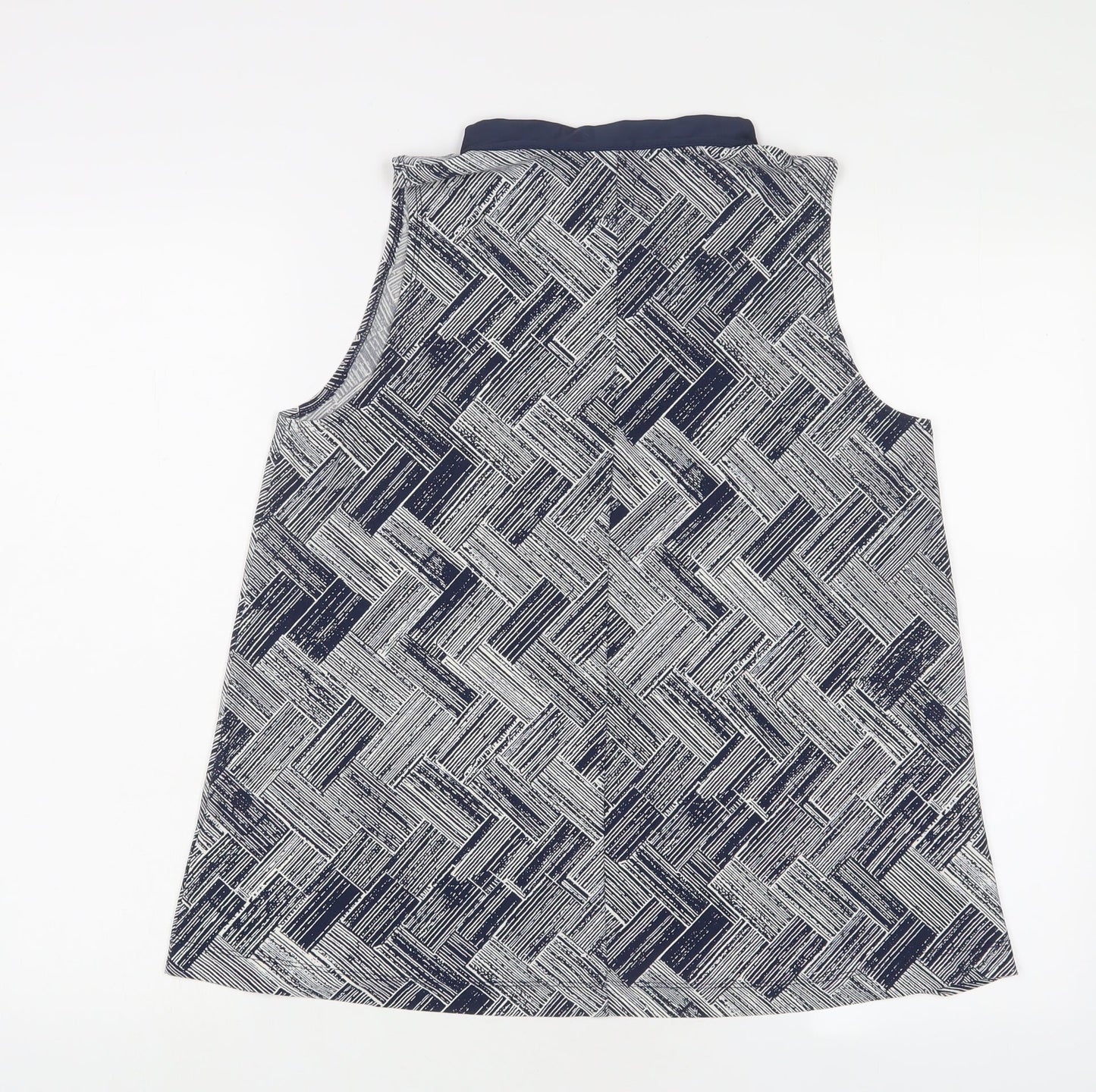 NEXT Womens Blue Geometric Polyester Basic Tank Size 10 Crew Neck - Keyhole neck