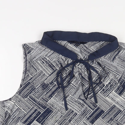 Next Womens Blue Geometric Polyester Basic Tank Size 10 Crew Neck - Keyhole neck
