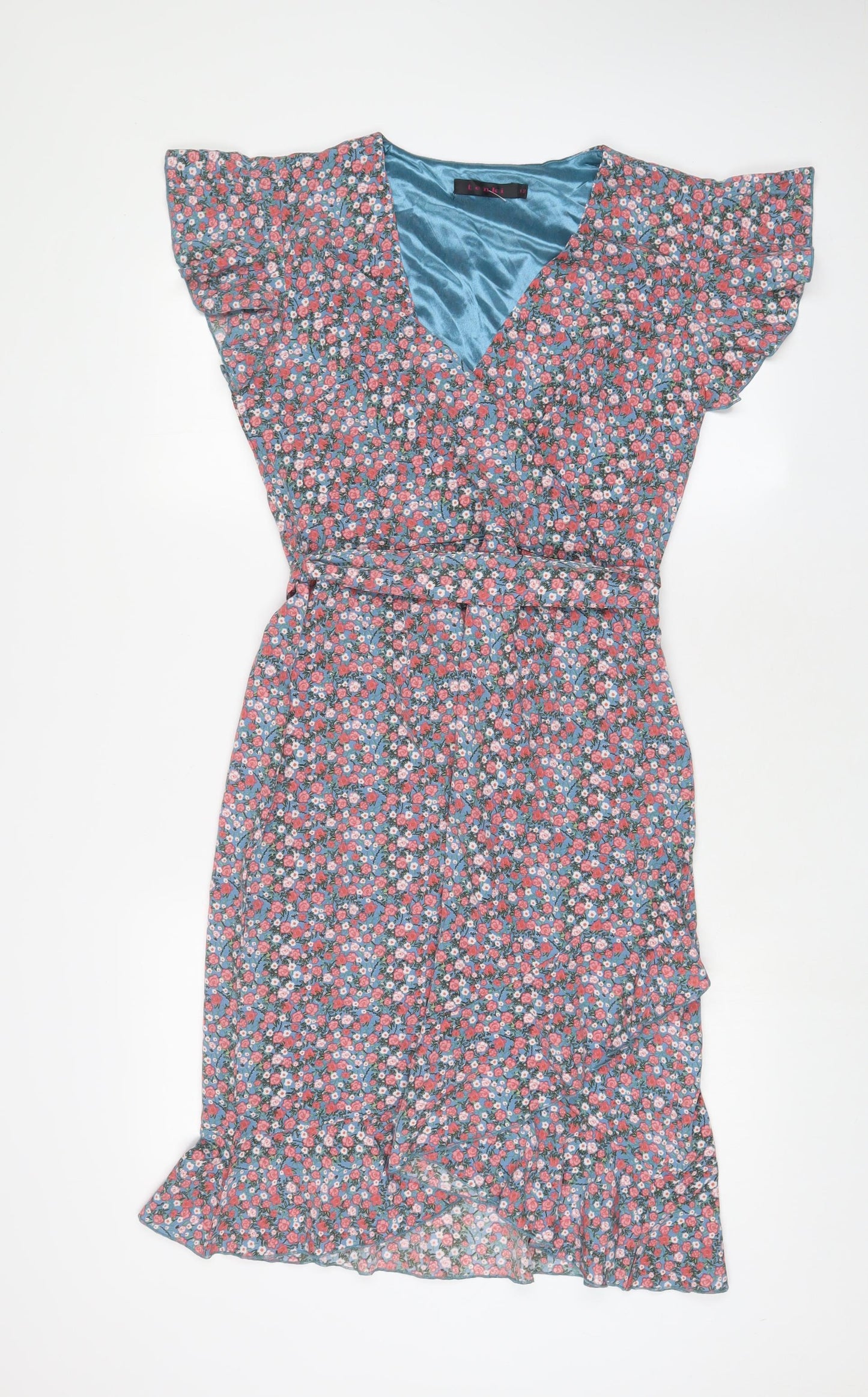 Tenki Womens Pink Floral Polyester A-Line Size 12 V-Neck Zip - Belted
