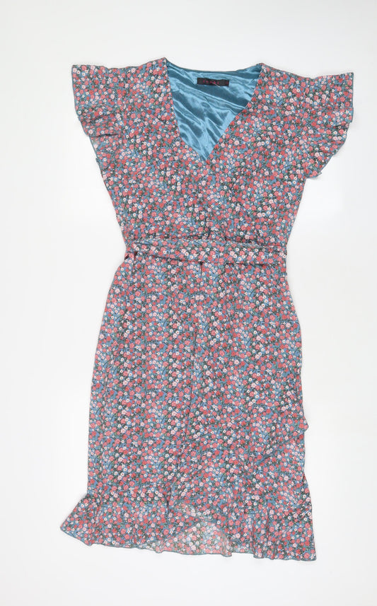 Tenki Womens Pink Floral Polyester A-Line Size 12 V-Neck Zip - Belted