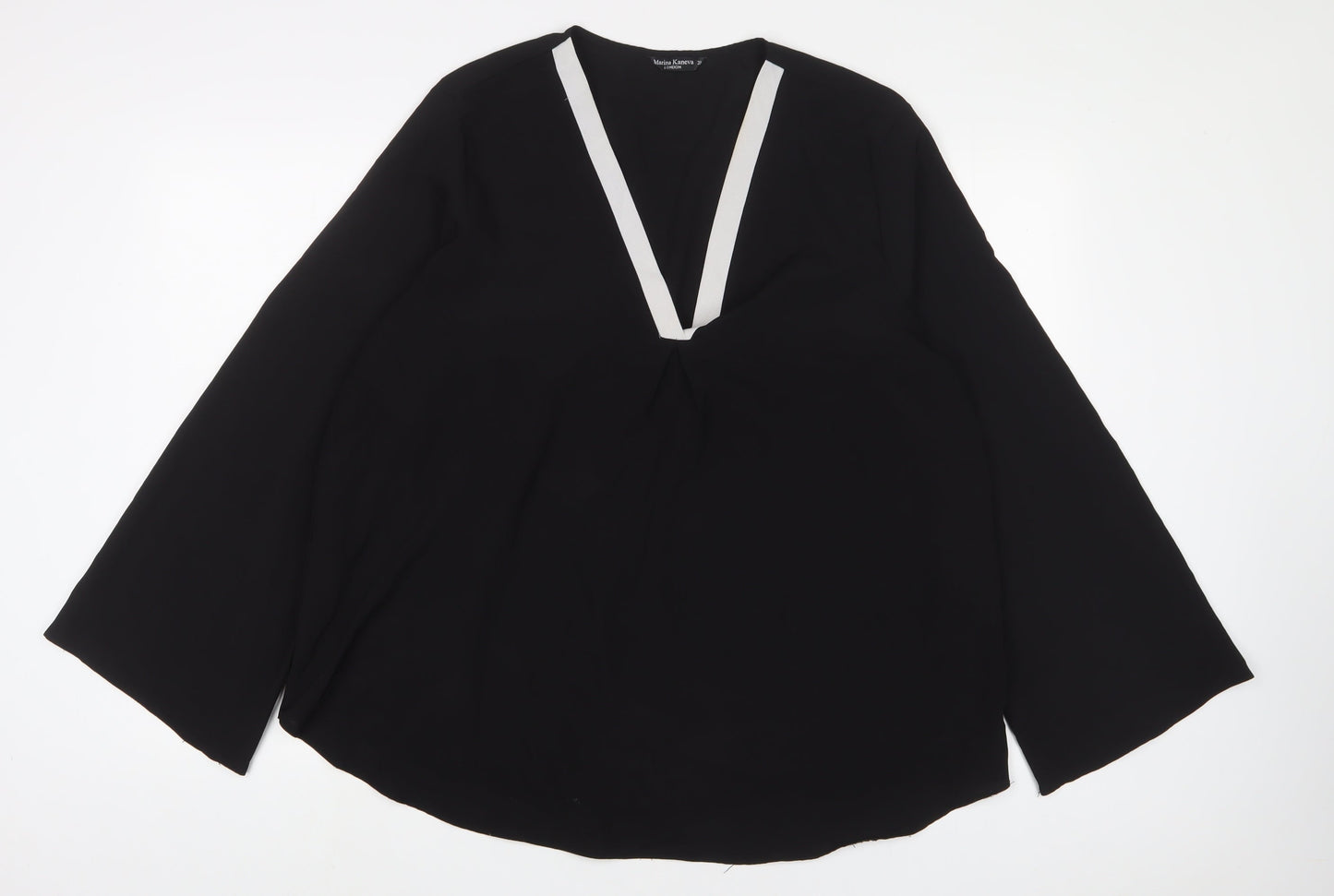 Marina Kaneva Womens Black Polyester Basic Button-Up Size 20 V-Neck