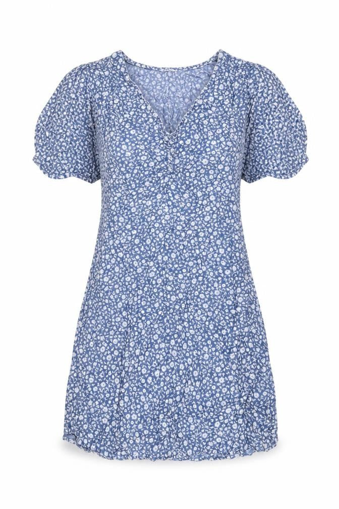 NEXT Womens Blue Floral Lyocell A-Line Size 12 V-Neck Zip