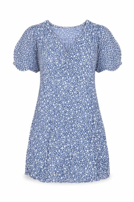 Next Womens Blue Floral Lyocell A-Line Size 12 V-Neck Zip