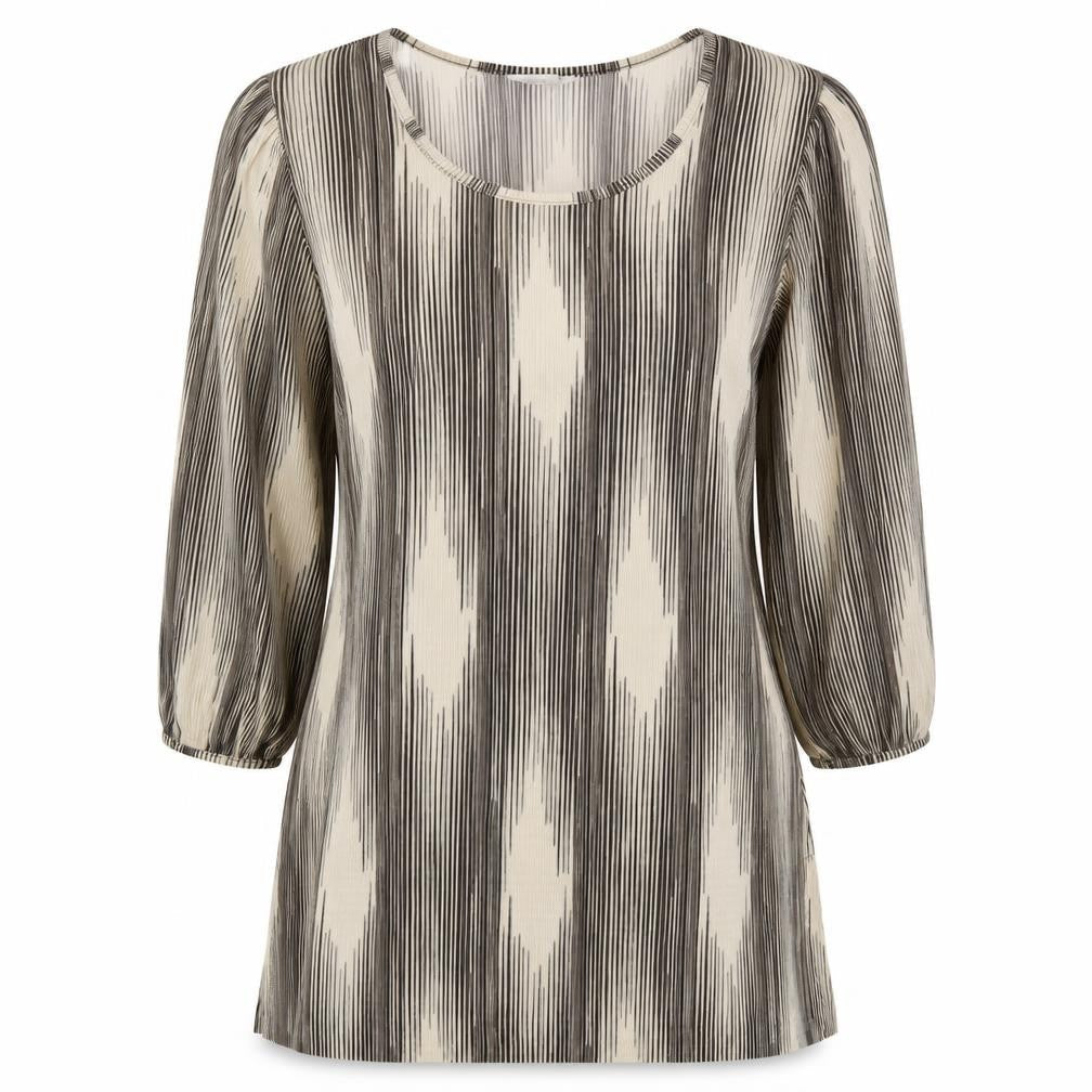 The Stock Shop Womens Beige Striped Polyester Tunic Blouse Size 16 Scoop Neck