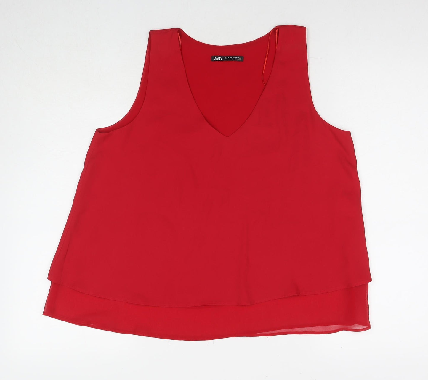 Zara Womens Black Polyester Basic Tank Size M V-Neck