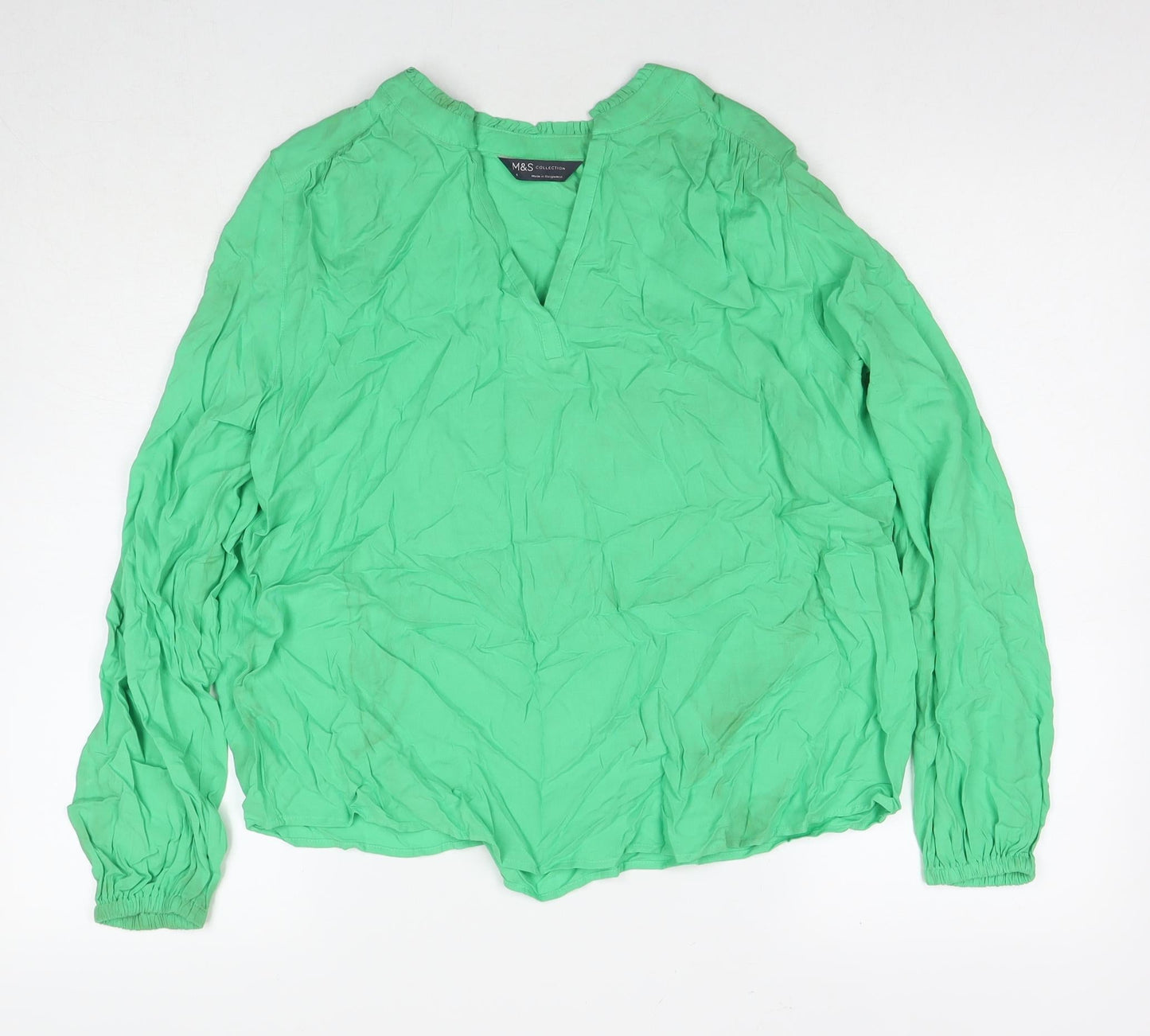 Marks and Spencer Womens Green Viscose Basic T-Shirt Size 8 V-Neck