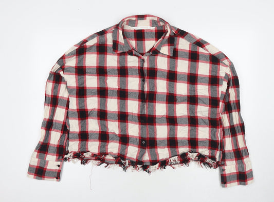 Zara Womens Multicoloured Check Cotton Basic Button-Up Size XL Collared