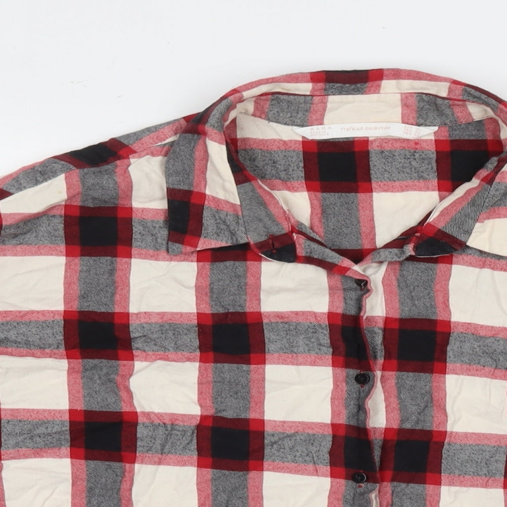 Zara Womens Multicoloured Check Cotton Basic Button-Up Size XL Collared