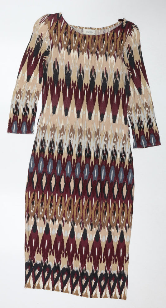 Wallis Womens Multicoloured Geometric Viscose A-Line Size S Round Neck Pullover