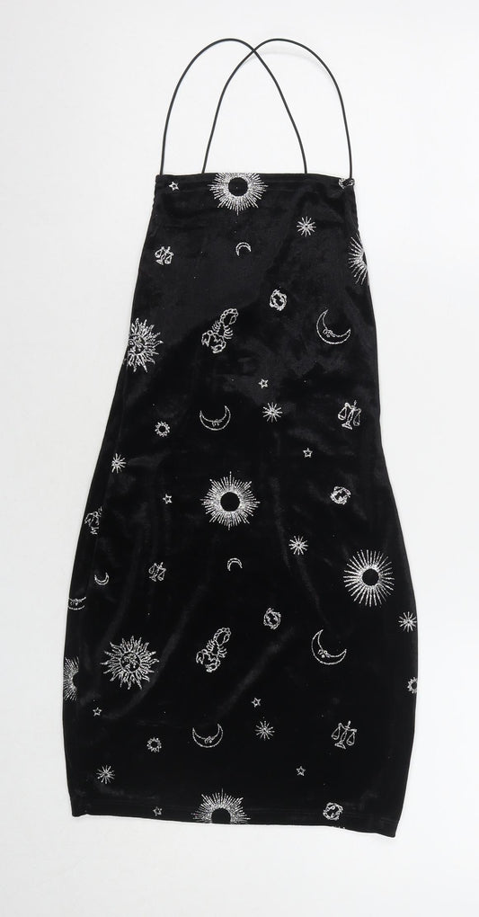 H&M Womens Black Geometric Polyester Bodycon Size XS Square Neck Pullover