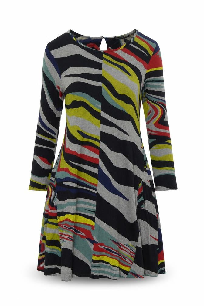 Desigual Womens Multicoloured Geometric Viscose Fit & Flare Size S Round Neck Pullover