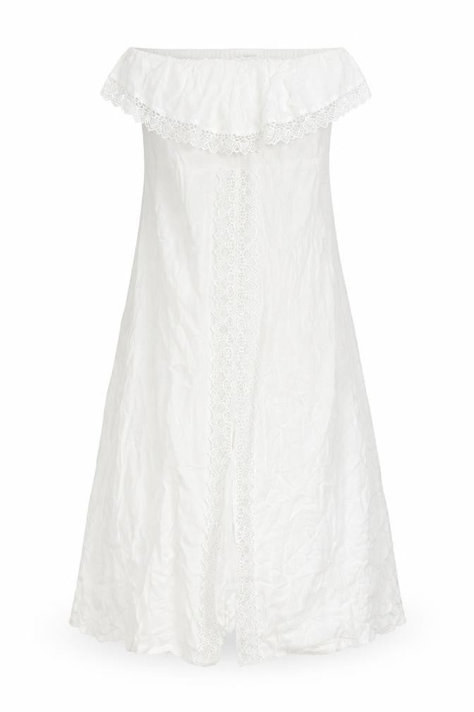 Diya Womens White Polyester A-Line Size 12 Square Neck Pullover - Strapless