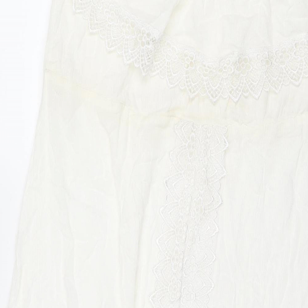 Diya Womens White Polyester A-Line Size 12 Square Neck Pullover - Strapless