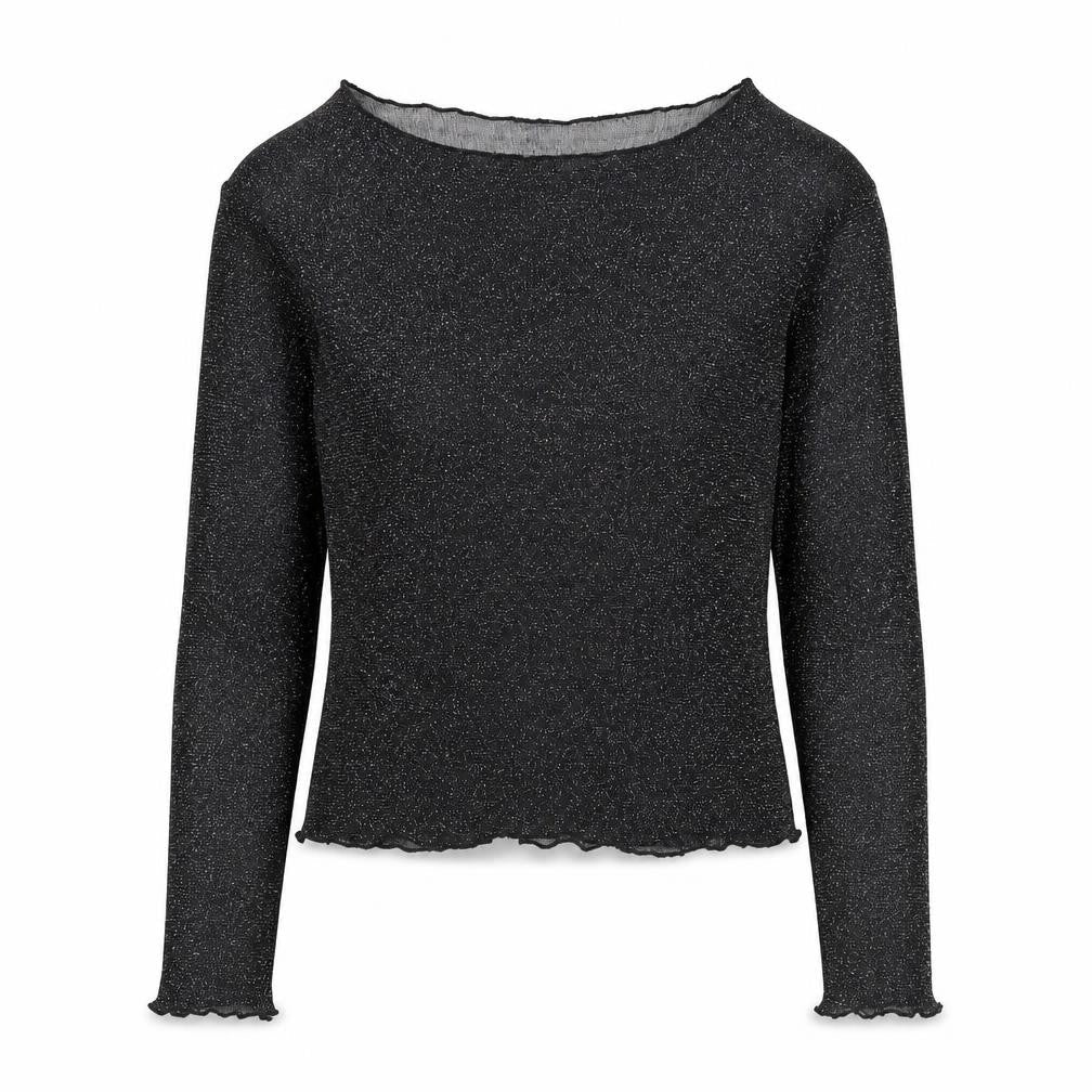 Momokrom Womens Black Polyester Basic Blouse Size 12 Round Neck - Glitter Detail