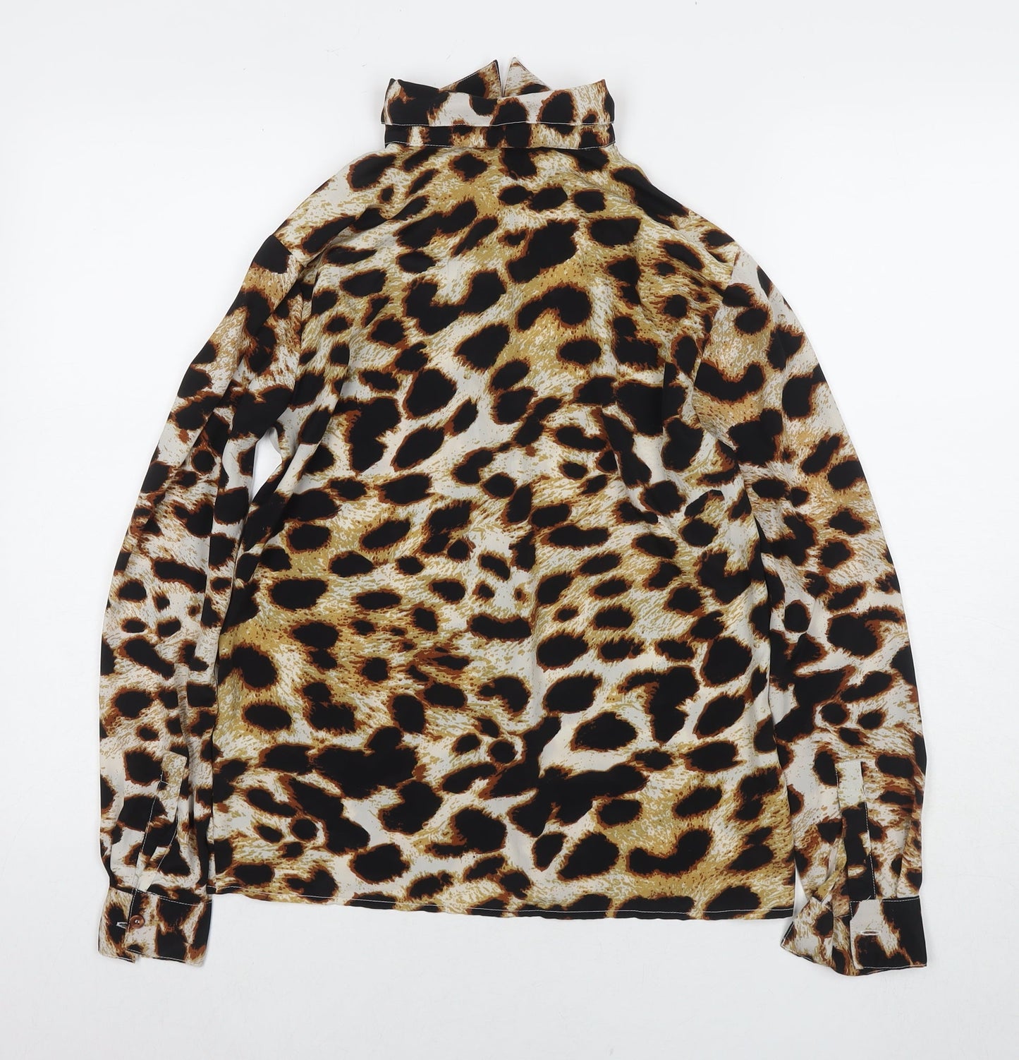 Dancing Leopard Womens Beige Animal Print Polyester Basic Button-Up Size 10 Collared