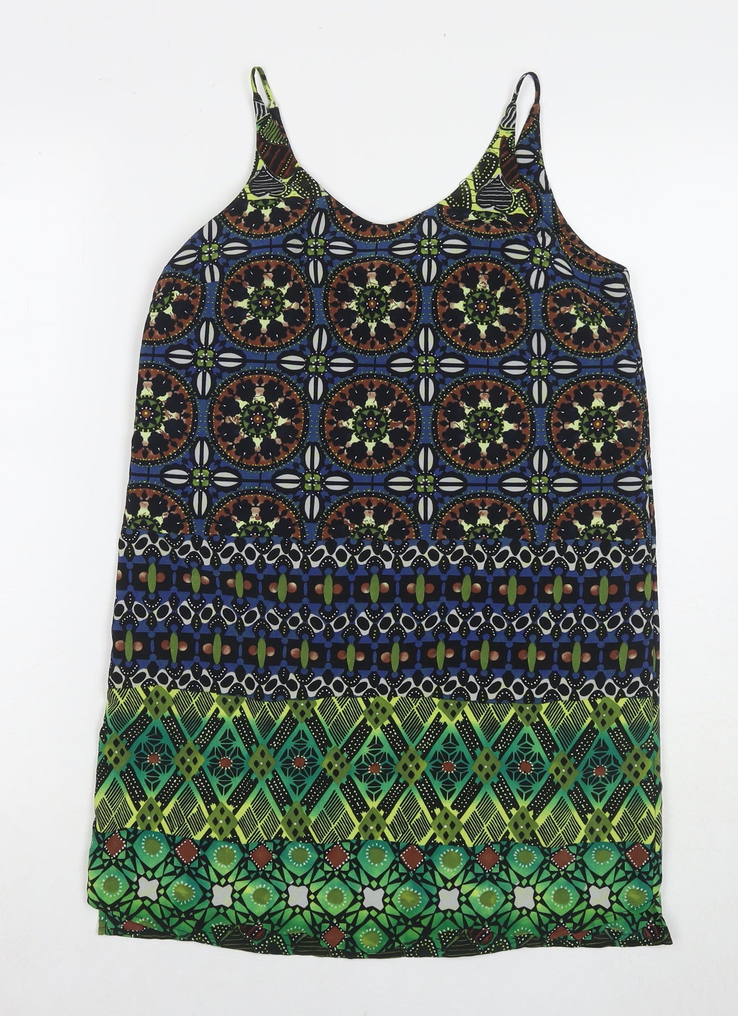 Topshop Womens Multicoloured Geometric Polyester Tunic Tank Size 4 Round Neck