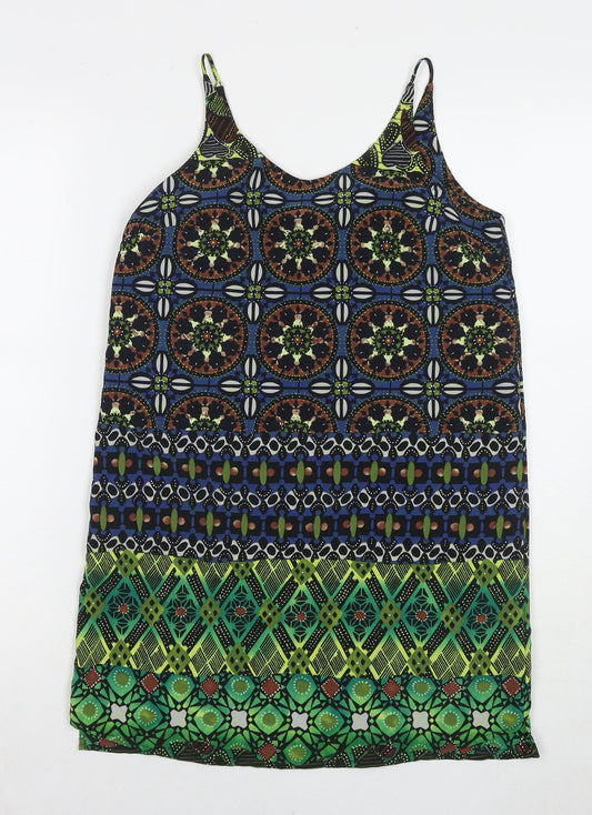 Topshop Womens Multicoloured Geometric Polyester Tunic Tank Size 4 Round Neck
