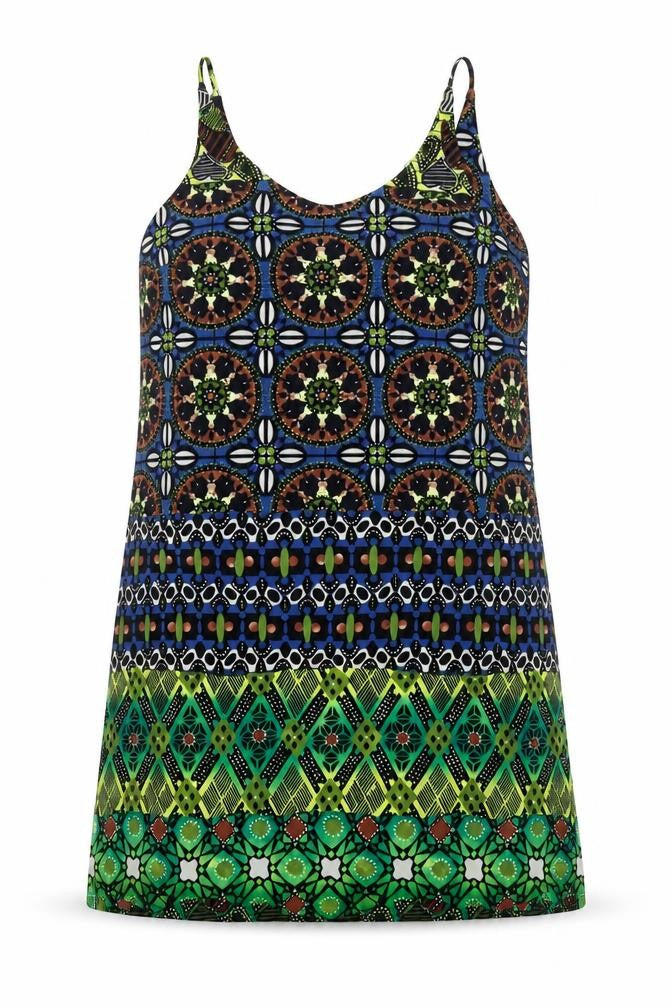 Topshop Womens Multicoloured Geometric Polyester Tunic Tank Size 4 Round Neck