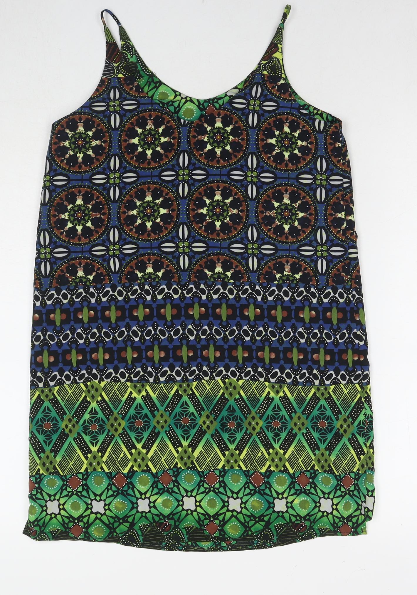 Topshop Womens Multicoloured Geometric Polyester Tunic Tank Size 4 Round Neck