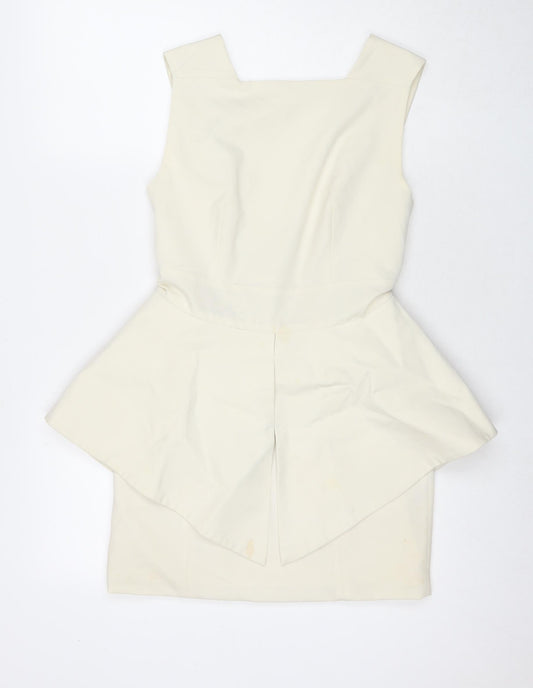 Aqua Womens White Polyester A-Line Size 10 Square Neck Zip