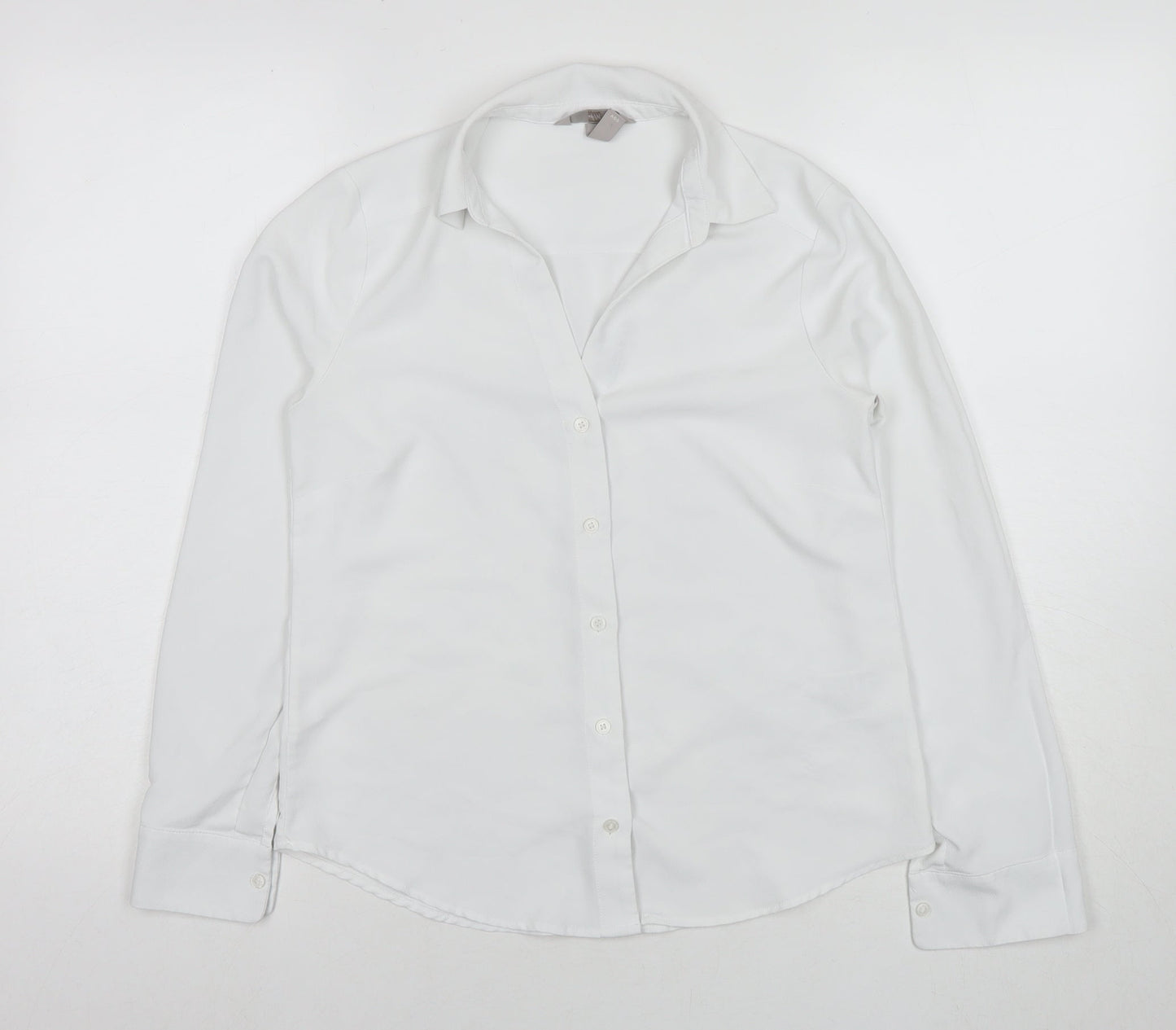 H&M Womens White Polyester Basic Button-Up Size 6 Collared