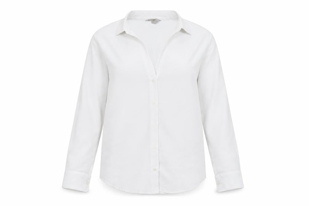 H&M Womens White Polyester Basic Button-Up Size 6 Collared