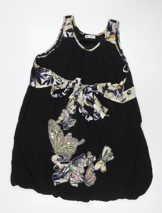 Tsega Womens Black Polyester Tank Dress Size S Round Neck Pullover - Flowers