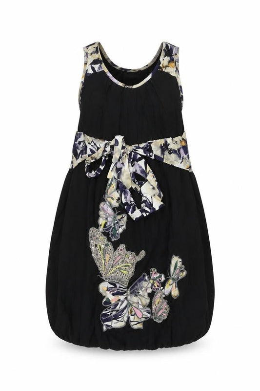 Tsega Womens Black Polyester Tank Dress Size S Round Neck Pullover - Flowers