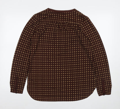 Next Womens Brown Check Polyester Basic Blouse Size 12 V-Neck