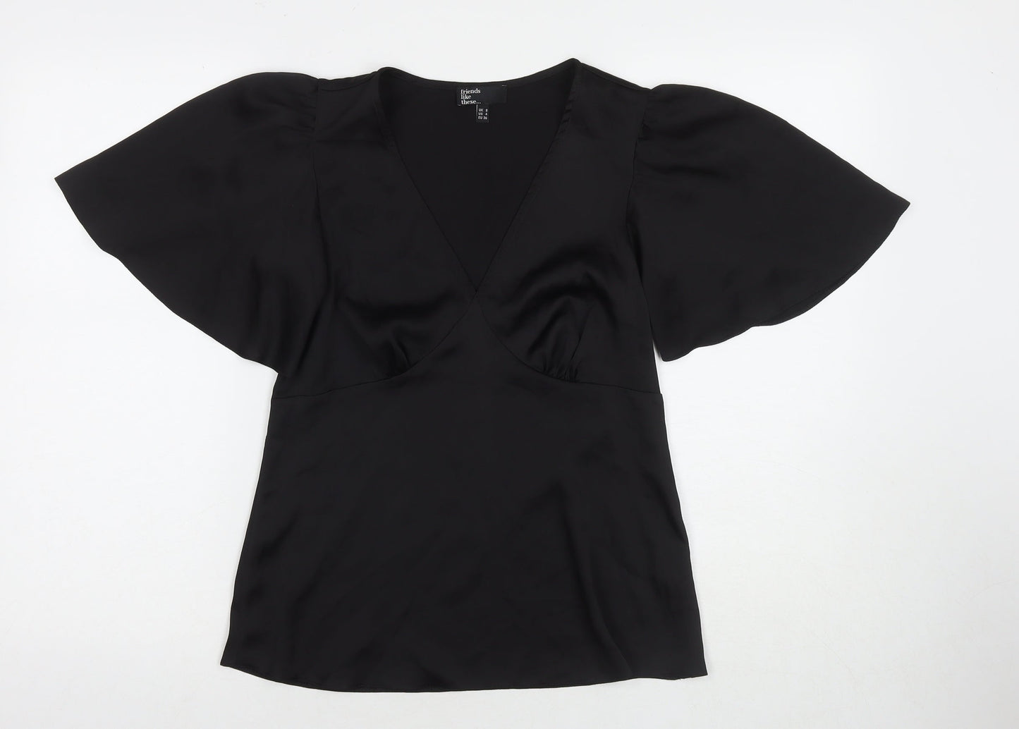 Friends Like These Womens Black Polyester Basic T-Shirt Size 8 V-Neck