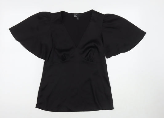 Friends Like These Womens Black Polyester Basic T-Shirt Size 8 V-Neck