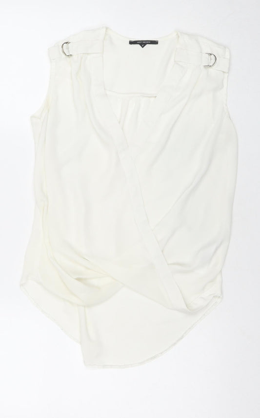 Lost Society Womens White Polyester Basic Blouse Size 8 V-Neck