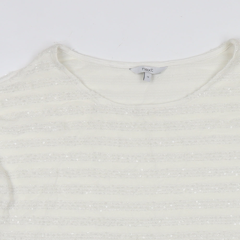 NEXT Womens White Polyester Tunic Blouse Size 14 Round Neck - Cold Shoulder